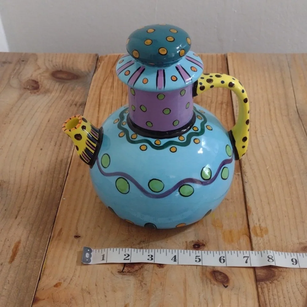 Hand Painted Large Ceramic Polka Dot Tea Pot